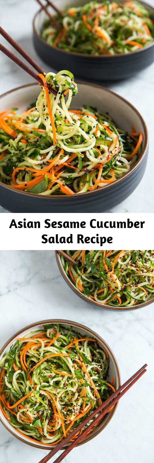Asian Sesame Cucumber Salad Recipe - This is one of those things you can throw together on a daily basis, because besides the cucumber, everything in it is just a pantry staple. Crunchy, refreshing, flavorful, and it doesn’t threaten my chances of winning laziest person of the year award? Score!