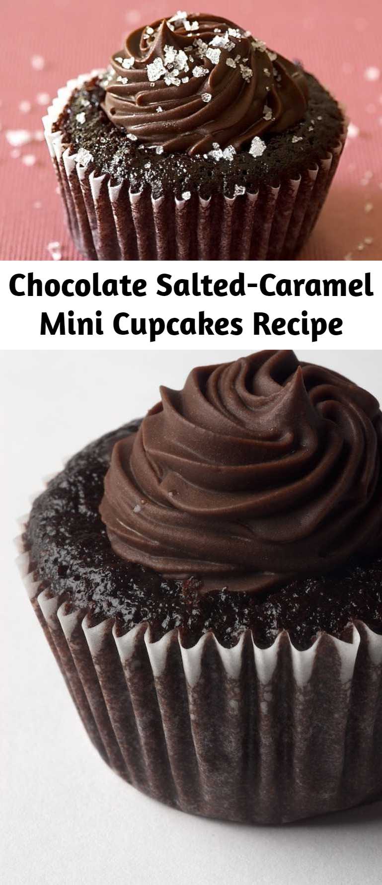 Chocolate Salted-Caramel Mini Cupcakes Recipe - The chocolate cupcakes topped off with that dark chocolate frosting would be enough. Add in the salted caramel filling, and these cupcakes are transformed into something fantastic. They are a bit labor-intensive, but trust me when I say that they are worth every minute.
