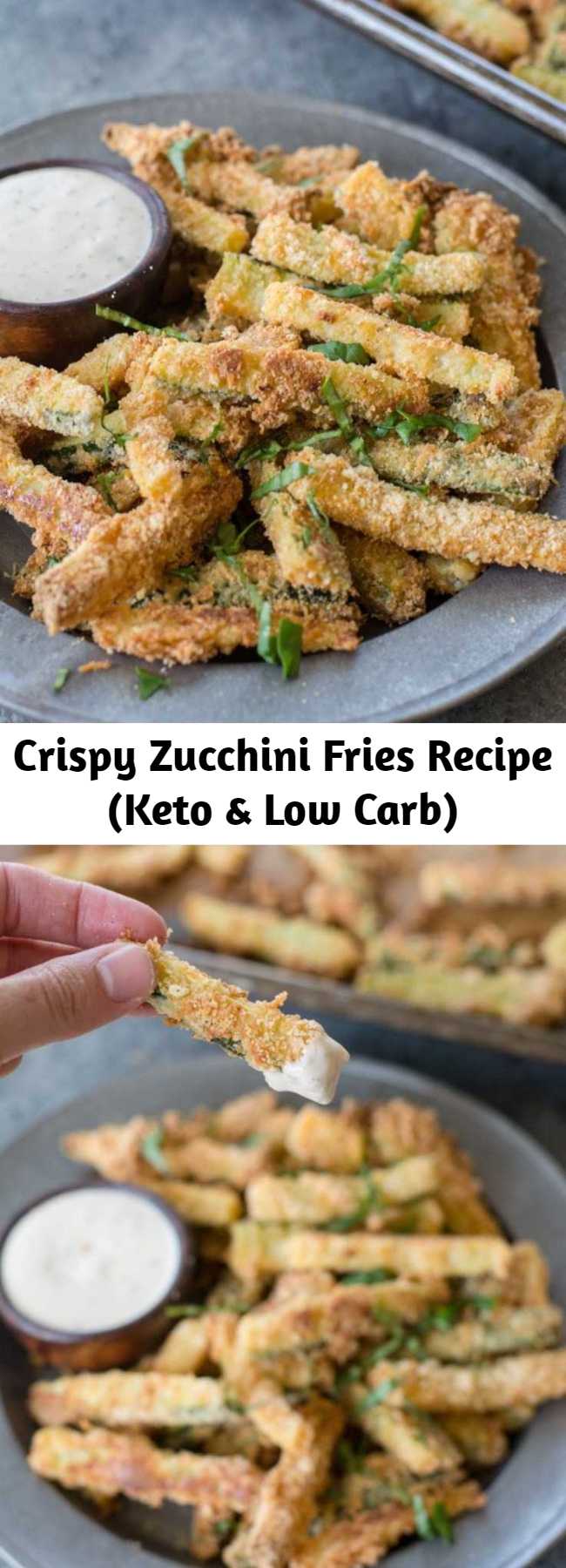 Crispy Zucchini Fries Recipe (Keto & Low Carb) - These Crispy Zucchini Fries are breaded with almond flour, parmesan and spices and baked until perfectly crispy! The perfect keto, low carb side dish! Only 3 net carbs per serving! #keto