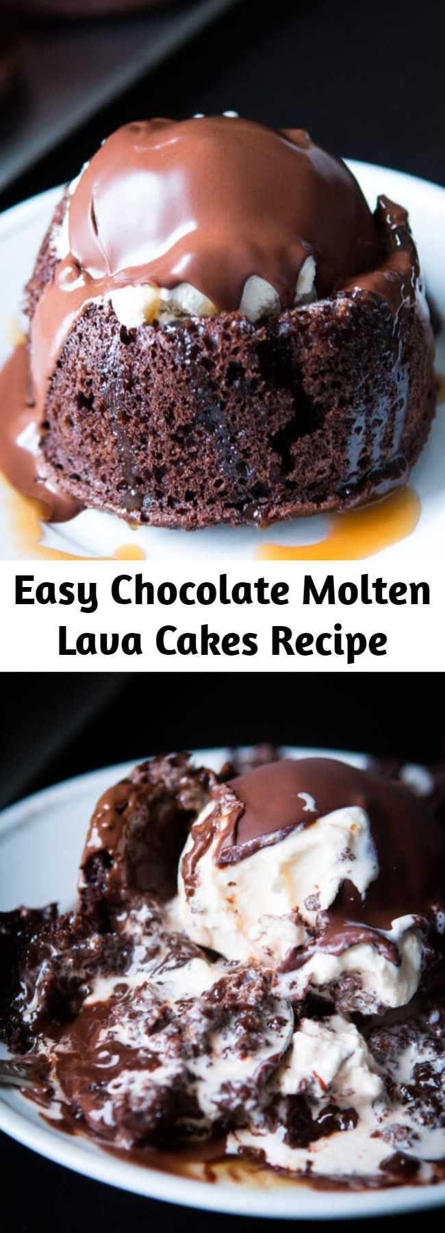 Easy Chocolate Molten Lava Cakes Recipe - Homemade molten lava cakes are way easier to make than you'd think, and that hot fudge oozing out is such a crowd pleaser! Don't forget to serve with a scoop of ice cream!