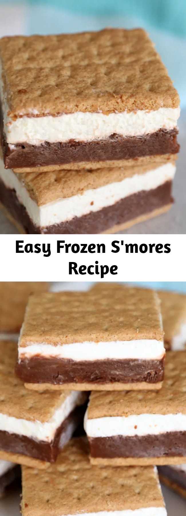 Easy Frozen S'mores Recipe - Layers of chocolate pudding and marshmallow creme make these frozen s'mores the best way to enjoy a s'more on a hot summer day! #smores