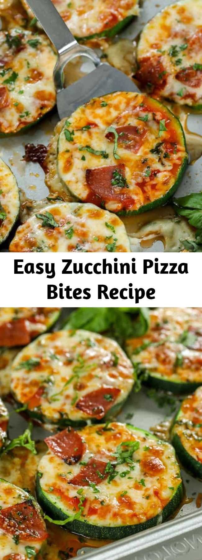 Easy Zucchini Pizza Bites Recipe - Zucchini Pizza Bites are one of our favorite snacks! These delicious pizza bites are topped with our favorite toppings and plenty of cheese for the perfect low carb pizza fix! #keto #zucchini #zucchinipizzabites #zucchinipizza #pizzabites
