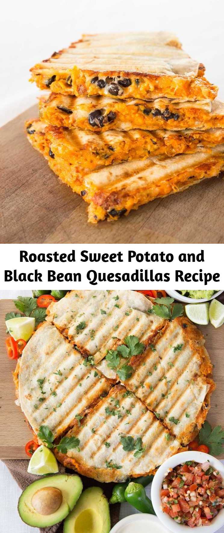 Roasted Sweet Potato and Black Bean Quesadillas Recipe - Roasted Sweet Potato and Black Bean Quesadillas are the best vegetarian quesadillas you'll ever taste. So easy to make and most importantly incredibly delicious and filling! #sweetpotato #quesadillas #vegetarian #vegetarianquesadillas #sweetpotatoquesadillas