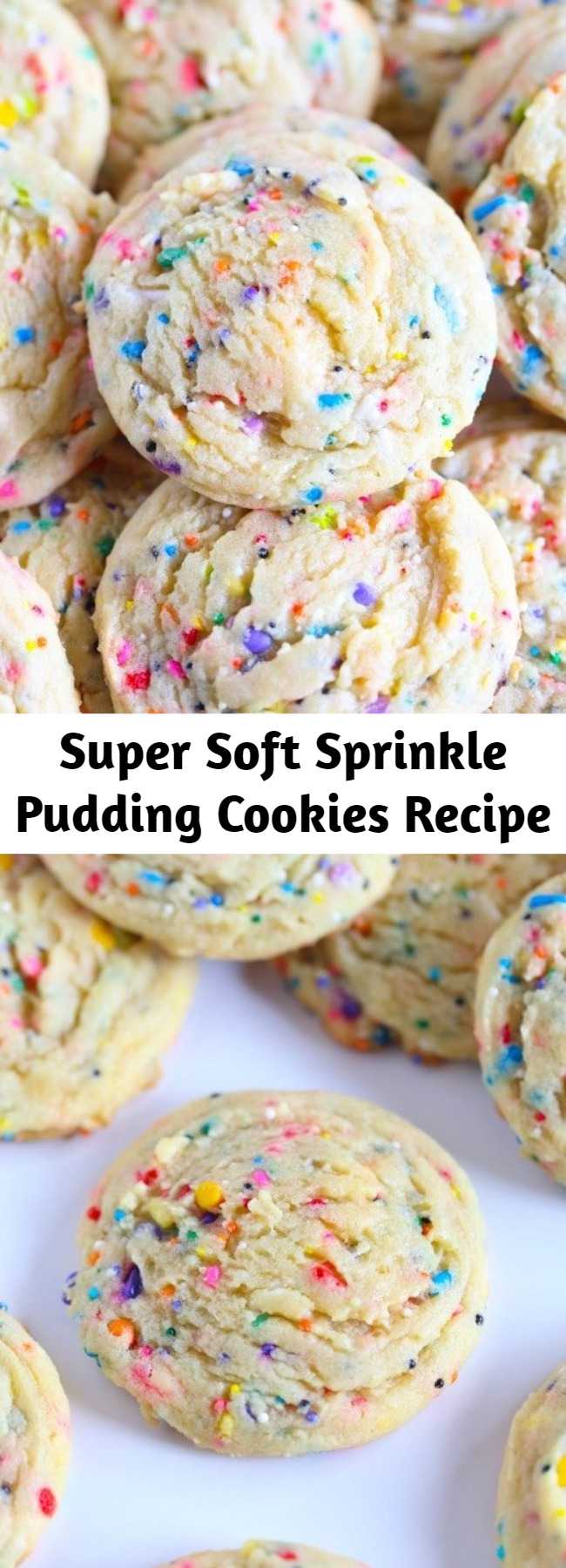 Super Soft Sprinkle Pudding Cookies Recipe - These soft sprinkle sugar cookies are made with a pudding mix! These SUPER SOFT Sprinkle Pudding cookies are so so easy and loaded with vanilla flavor! This is the best sprinkle cookie recipe to make because it’s so easy, buttery, and delicious!