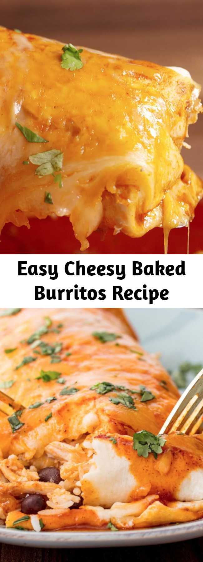 Easy Cheesy Baked Burritos Recipe - We're giving you the best possible reason to skip the line at Chipotle. Make these burritos ahead and put them in a baking dish to make for an entire group. #mexican #easy #recipe #cheesy #bakedburritos #burritos #familydinner #dinner