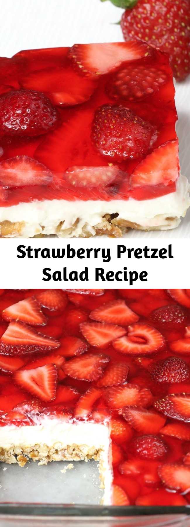 Strawberry Pretzel Salad Recipe - The delicious combination of the saltiness from its pretzel crust, sweetness from the creamy and smooth cream cheese, with the fresh flavor from the strawberry and jello top layer! So irresistible! #StrawberryPretzelSalad