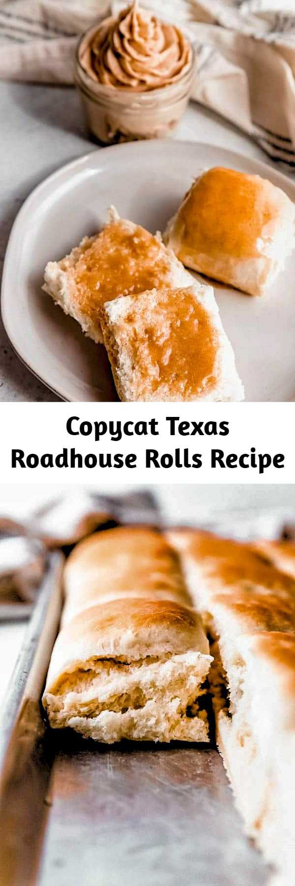 This easy Copycat Texas Roadhouse Rolls recipe smeared with Cinnamon Honey Butter is just like the restaurant's, and is melt-in-your-mouth delicious!
