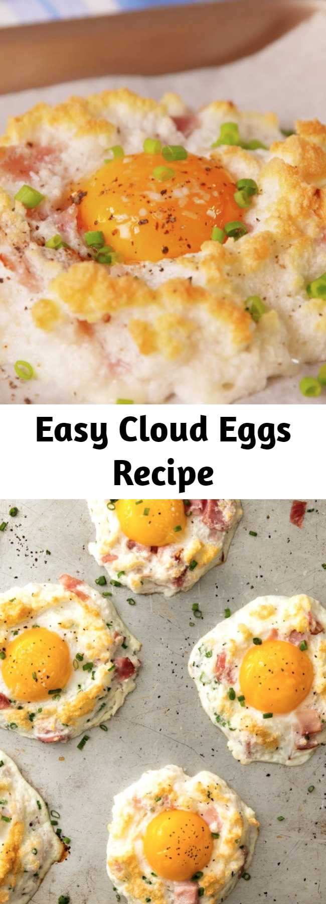 Easy Cloud Eggs Recipe - Fluffy cloud eggs are actually way easier than they look. The secret? Stiff egg whites. #easy #recipe #cloudeggs #eggs #cloud #brunch #breakfast #eggwhites