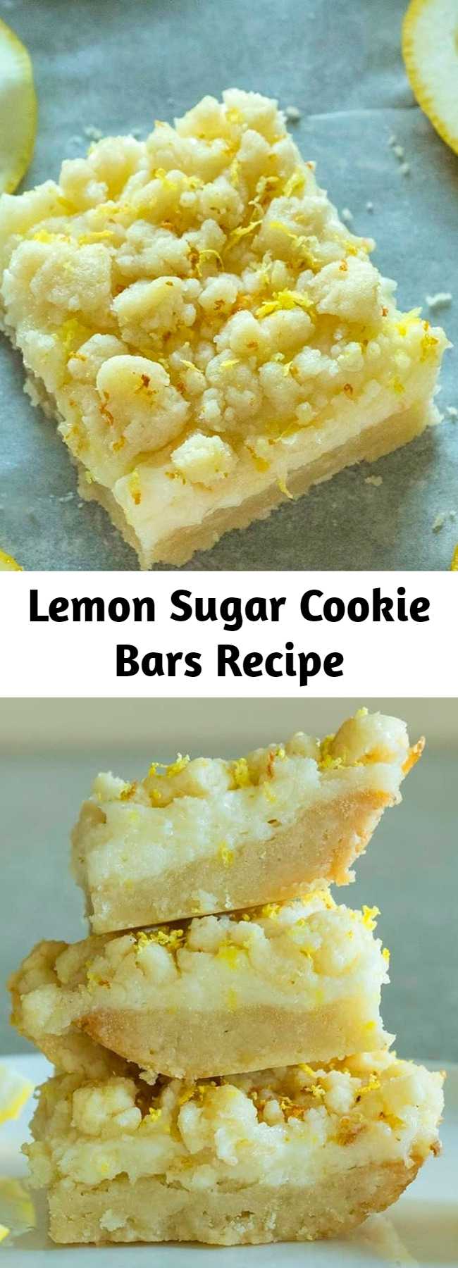 Lemon Sugar Cookie Bars Recipe - These easy lemon bars have a sweet sugar cookie crust topped with a tangy lemon cheesecake filling and then topped with more sugar cookie crumble. The perfect balance of sweet and tangy.