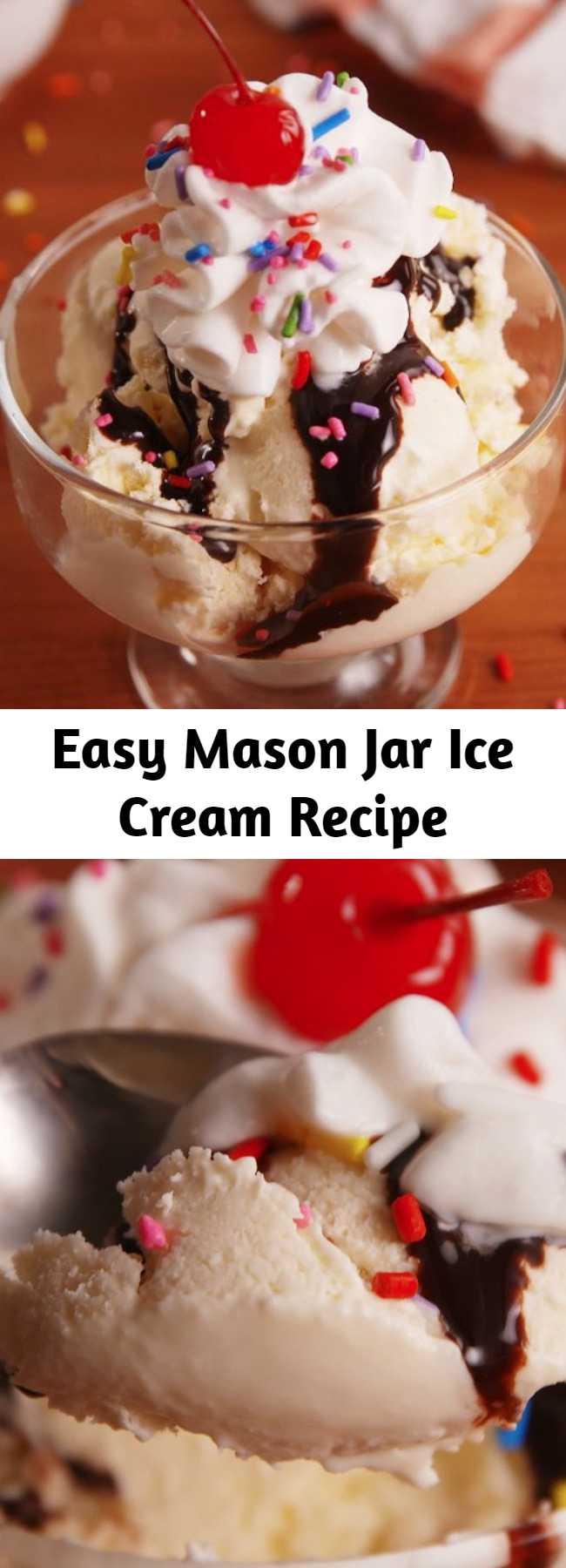 Easy Mason Jar Ice Cream Recipe - Easy to make homemade ice cream with just 4 ingredients. All you need to make this mason jar ice cream is a little elbow grease. No need to scream for ice cream!