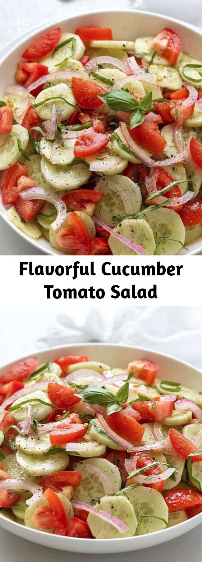 Flavorful Cucumber Tomato Salad - This Cucumber Tomato Salad seasoned with dill and fresh basil in a homemade vinaigrette is an easy, healthy and flavorful side salad!