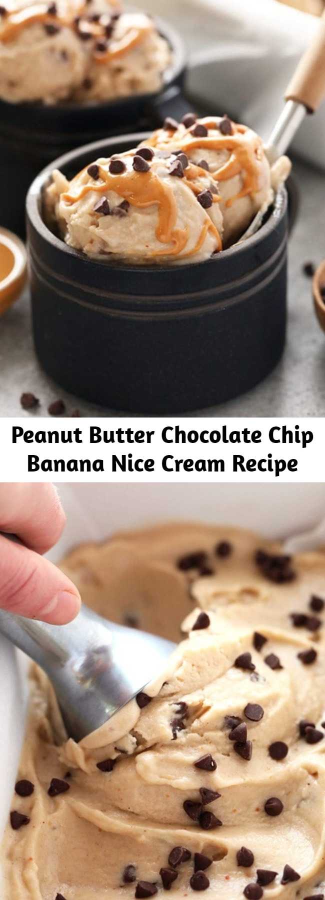 Peanut Butter Chocolate Chip Banana Nice Cream Recipe - This Peanut Butter Banana Nice Cream recipe will make your dessert dreams come true! With only 4 ingredients, this nice cream is dairy-free, vegan and ready in under 10 minutes flat. Top with chocolate chips and serve immediately or freeze for later! #kidfriendly #dessert #healthydessert #glutenfree