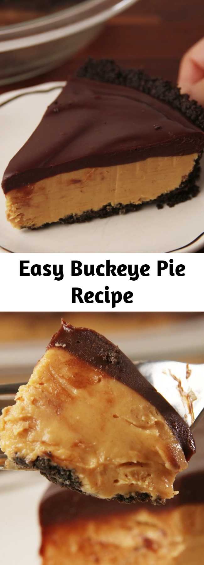 Easy Buckeye Pie Recipe - If you love peanut butter and chocolate, you'll really love this pie. It's rich enough for a holiday dessert, but also no bake, so you can make it all summer. #food #pastryporn #comfortfood #kids #easyrecipe #recipe #inspiration #ideas #diy #home
