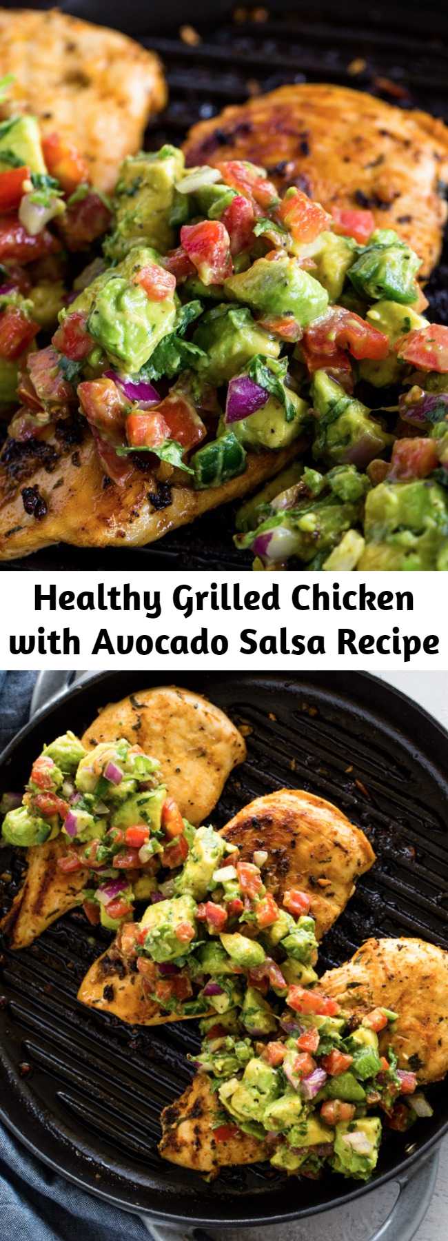 Healthy Grilled Chicken with Avocado Salsa Recipe - Healthy Cilantro Lime grilled chicken breasts topped with fresh avocado salsa making this dish a DELICIOUS low-carb & Keto Dinner in under 30 minutes!