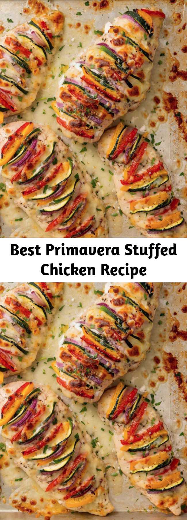 Best Primavera Stuffed Chicken Recipe - This is the opposite of boring, flavorless chicken breast. It's literally packed with colorful flavor. Bonus: It's insanely good for you! It's sooo pretty.