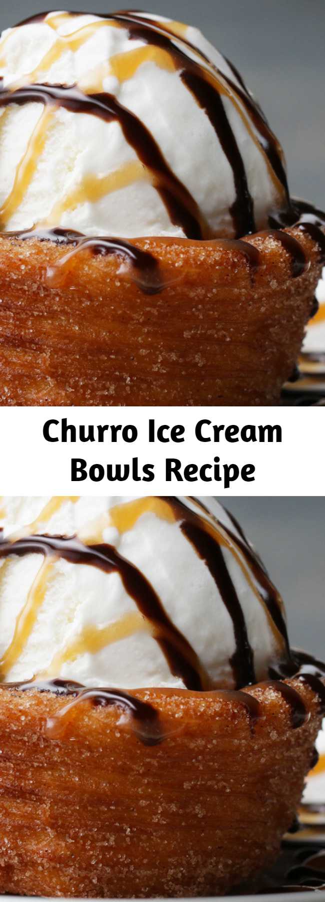 Churro Ice Cream Bowls Recipe - Add a lot of cooking spray to the pan! Also make sure the churro dough is completely frozen! This was so good! Try it with horchata ice cream 🍨😋