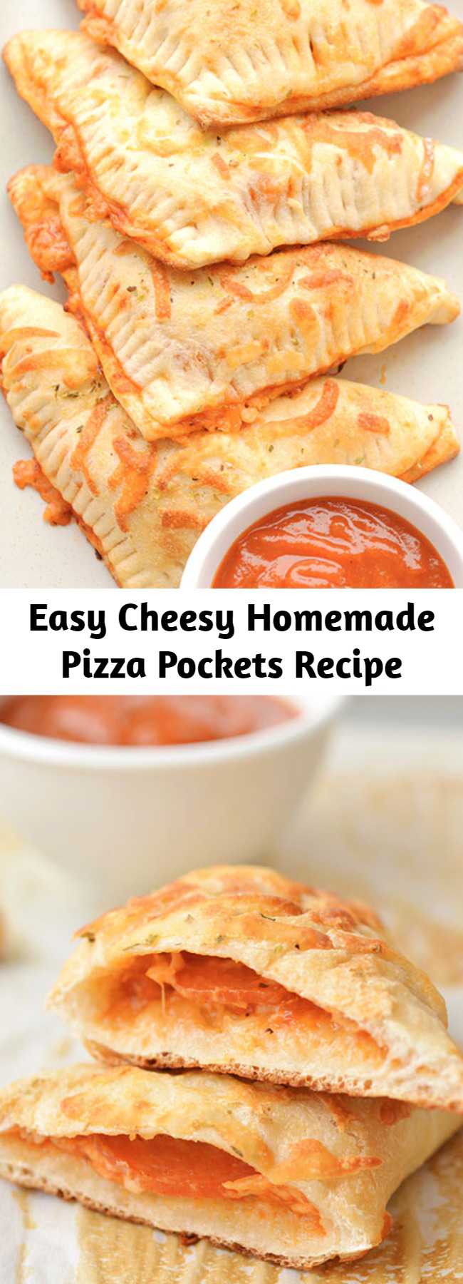 Easy Cheesy Homemade Pizza Pockets Recipe - These easy cheesy homemade pizza pockets are SO EASY and they taste amazing! You can load them with your favourite pizza toppings and in less than 20 minutes you have a fun, delicious and kid friendly meal! They're great for lunch or dinner and best of all, they're kid approved!