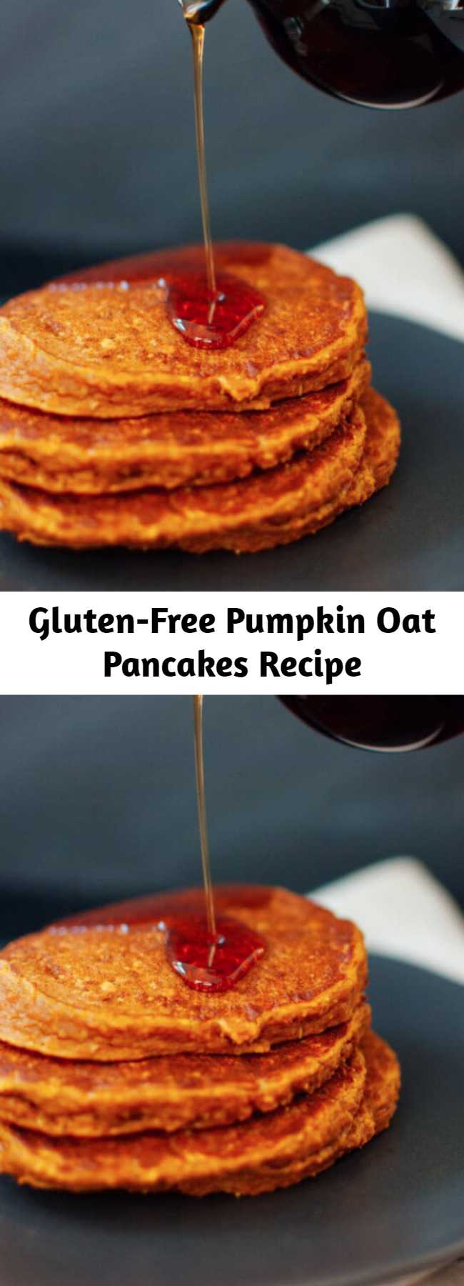 Gluten-Free Pumpkin Oat Pancakes Recipe - These fluffy, healthy pumpkin pancakes are laced with hearty oats and warming spices. Since they are made with oat flour, they are gluten free! Note that these pancakes should be cooked low and slow—use a lower temperature than you would with other pancakes so that the insides of the thick batter get nice and fluffy, but the outsides don’t get overdone.