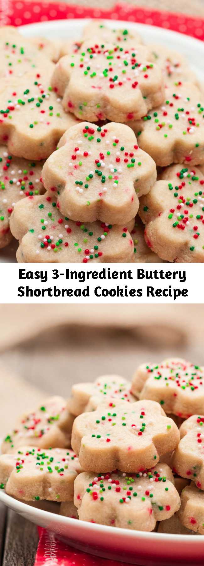Easy 3-Ingredient Buttery Shortbread Cookies Recipe - These buttery shortbread cookies are simply divine. They are melt-in-your-mouth amazing, bursting with the goodness of butter, and easily dressed up or down. Make them, gift them, freeze them.