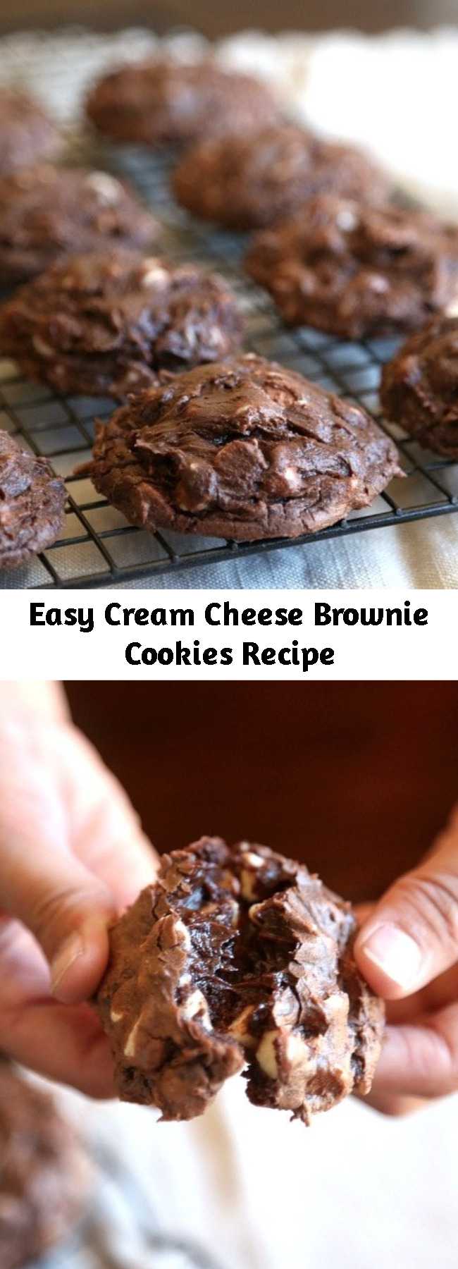 Easy Cream Cheese Brownie Cookies Recipe - These Cream Cheese Brownie Cookies are ridiculously gooey and fudgy! They’re also super simple made with a brownie mix! This cream cheese brookie recipe is the chocolate dessert of your wildest dreams!