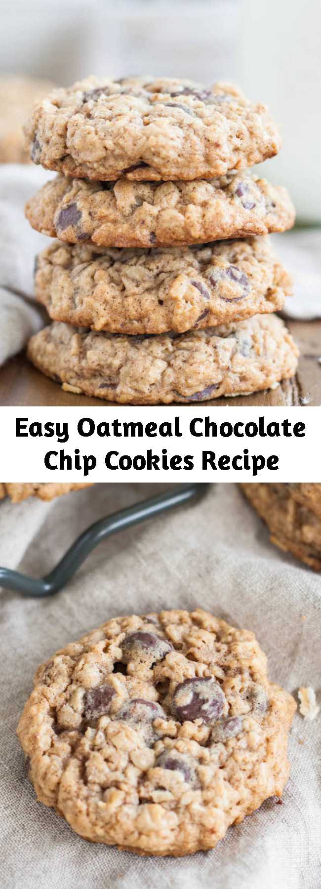 Easy Oatmeal Chocolate Chip Cookies Recipe - The only oatmeal cookie recipe you will ever need! Soft and chewy oatmeal chocolate chip cookies loaded with oats and chocolate chips!