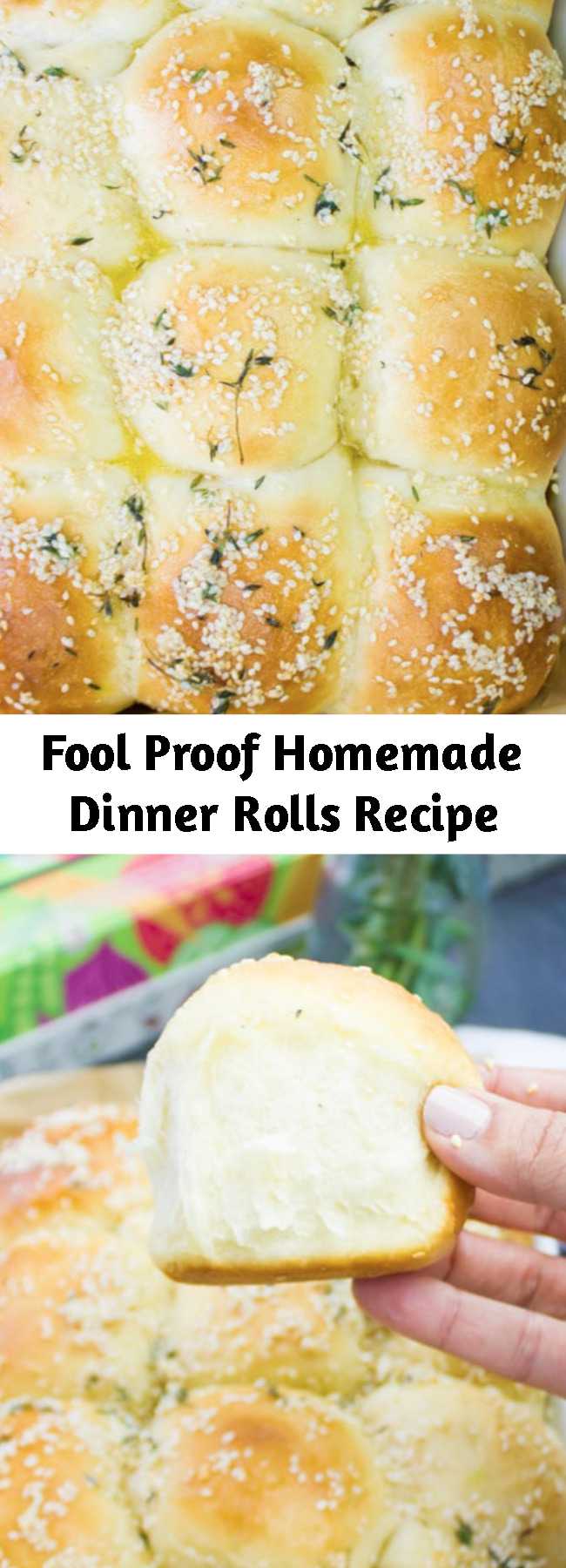 Fool Proof Homemade Dinner Rolls Recipe - These are pillowy, soft, fluffy, melt in your mouth soft dinner rolls. Light as air with a nice buttery taste--this dough is absolutely FOOL PROOF and it's a crowd pleaser every time! You can season them with different herbs, cheese, or spices to get a completely different flavor every single time! The easiest and most versatile bread dough out there!