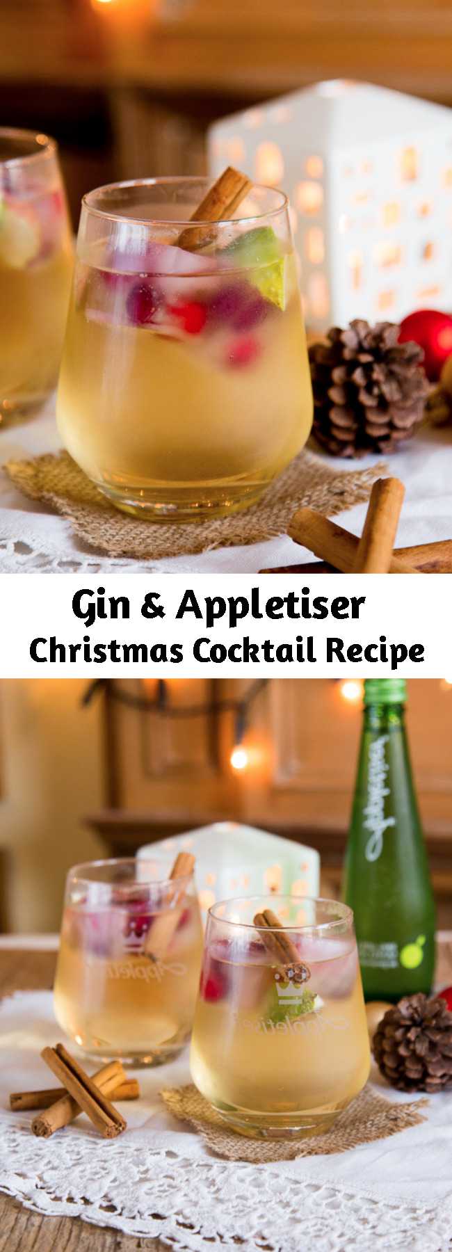 Gin & Appletiser Christmas Cocktail Recipe - A fruity twist on a gin & tonic, this long refreshing cocktail is lightly spiced and perfect for a Christmas party. Easy to make and serve over ice. Take out the cinnamon stick and serve it in the summer too!