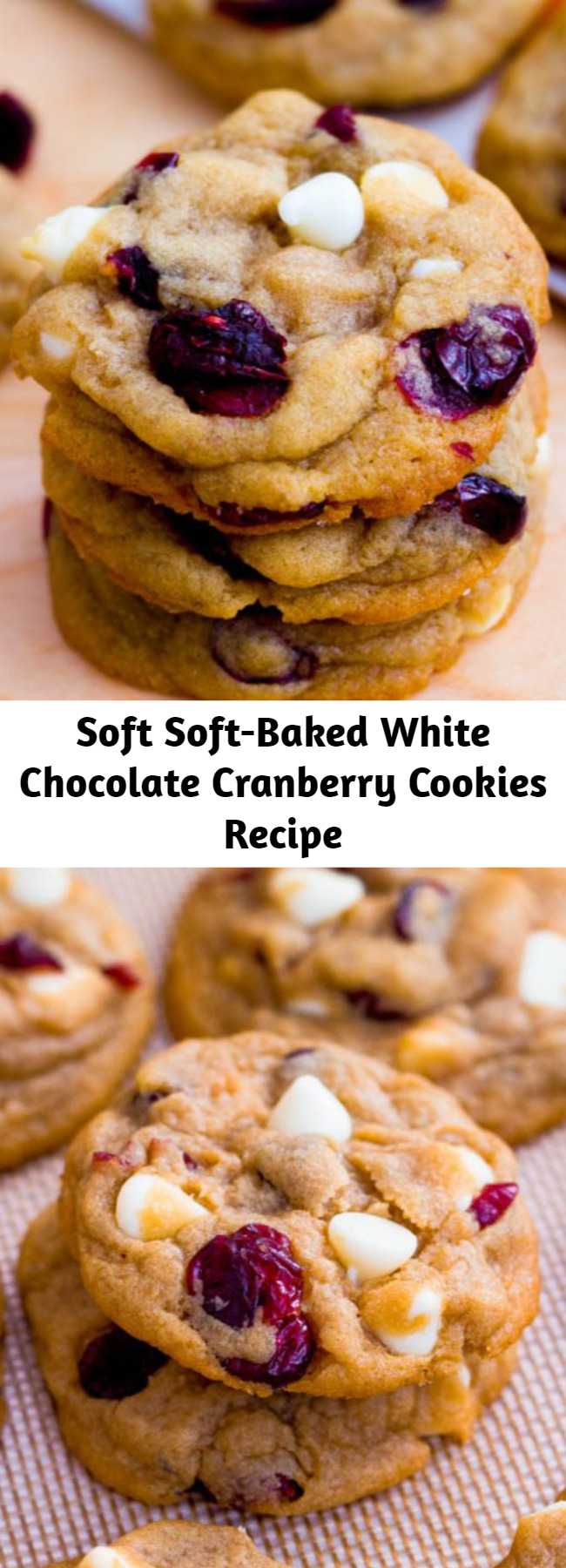 Soft Soft-Baked White Chocolate Cranberry Cookies Recipe - Perfectly soft and thick white chocolate cranberry cookies. The cornstarch is the secret! One of my favorite flavor combinations ever!