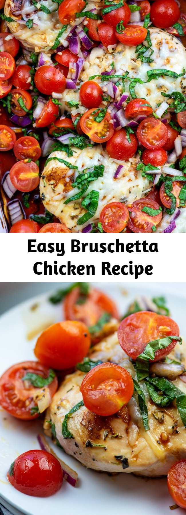 Easy Bruschetta Chicken Recipe - BRUSCHETTA CHICKEN made low carb! This delicious chicken recipe is so simple, but it’s packing some serious flavor. This is amazing served over zucchini noodles or with a side salad. #recipe #lowcarb #keto #chicken