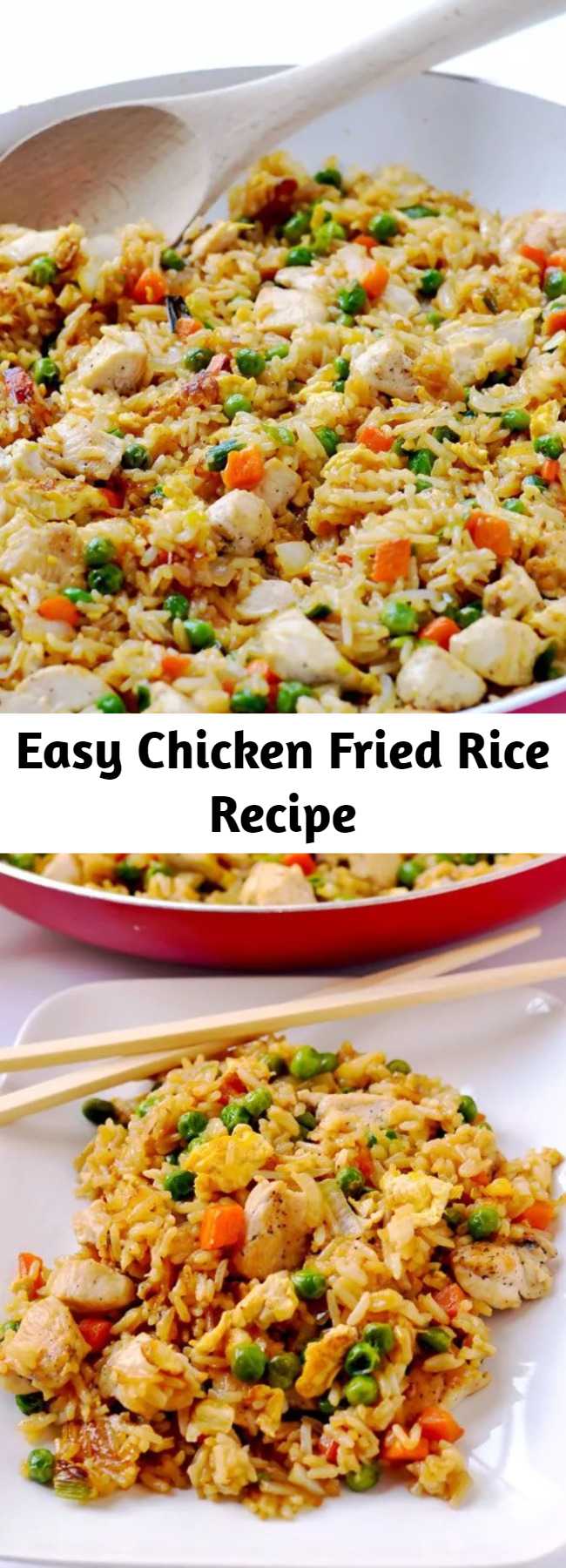 Easy Chicken Fried Rice Recipe - Skip the take-out and make this easy chicken fried rice at home. It's a simple weeknight dinner that's so budget friendly, and it's a real crowd-pleaser! #chicken #friedrice