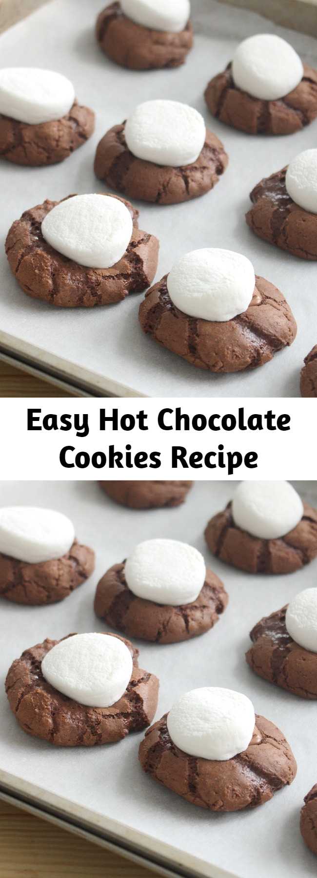Easy Hot Chocolate Cookies Recipe - Curl up by the fire with a warm blanket and these easy and delicious chocolatey, marshmallow cookies.