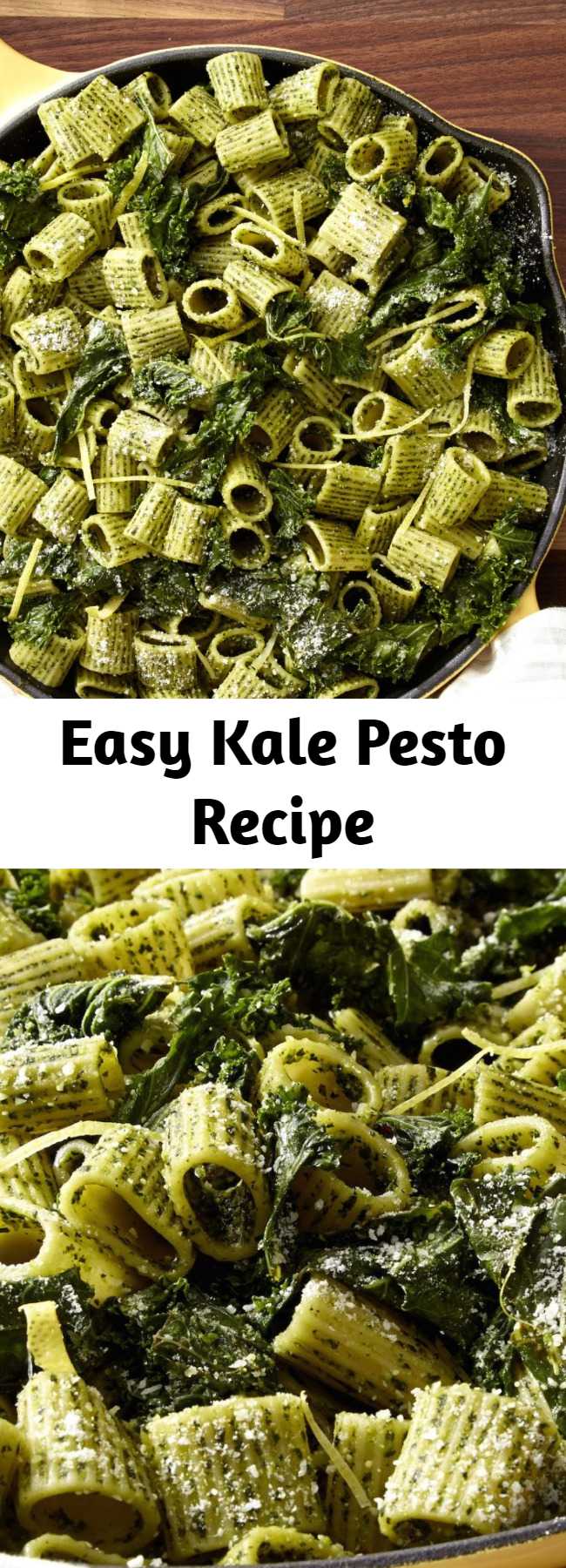 Easy Kale Pesto Recipe - Looking for an easy pesto recipe? This Kale Pesto recipe is the best. If you're a kale-aholic, this dark-green pesto will become an instant fave. This recipe makes enough sauce for a pound of pasta!