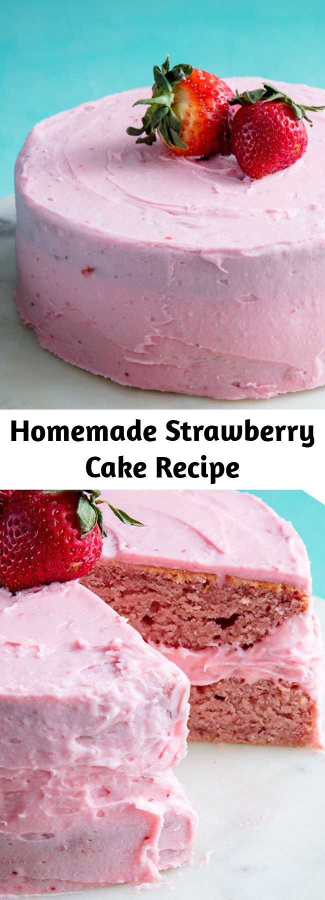Homemade Strawberry Cake Recipe - Strawberry cake is sweet and tart and unmatched to other cakes. The cream cheese frosting is what really makes this cake. Making strawberry compote is easier than you'd think. All you're doing is cooking down the fresh berries with sugar and lemon juice. We used it in the batter and frosting to make sure that the cake has the best strawberry flavor possible. The compote will make a little more than you need, but you can use leftover just as you would jam!