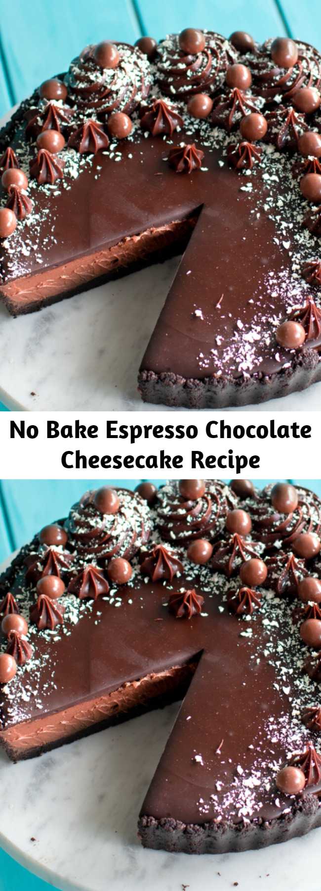 No Bake Espresso Chocolate Cheesecake Recipe - Espresso your love for cheesecake, chocolate & coffee, all in one dessert. This no-bake espresso chocolate cheesecake is the perfect afternoon pick-me-up.