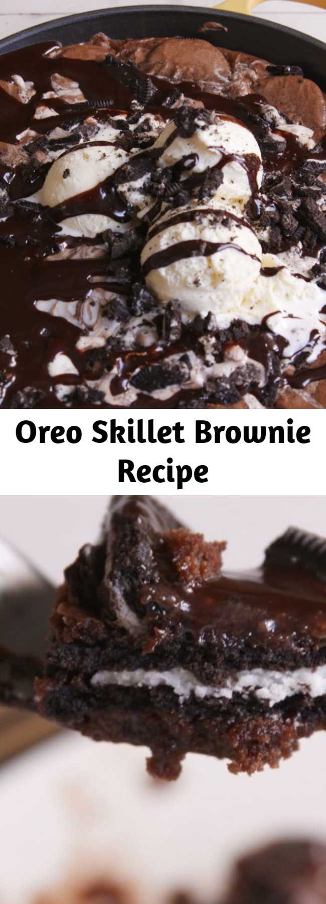 Oreo Skillet Brownie Recipe - Looking for an over-the-top Oreo brownie recipe? This Oreo Stuffed Skillet Brownie is the bomb. Only true Oreo lovers need apply.