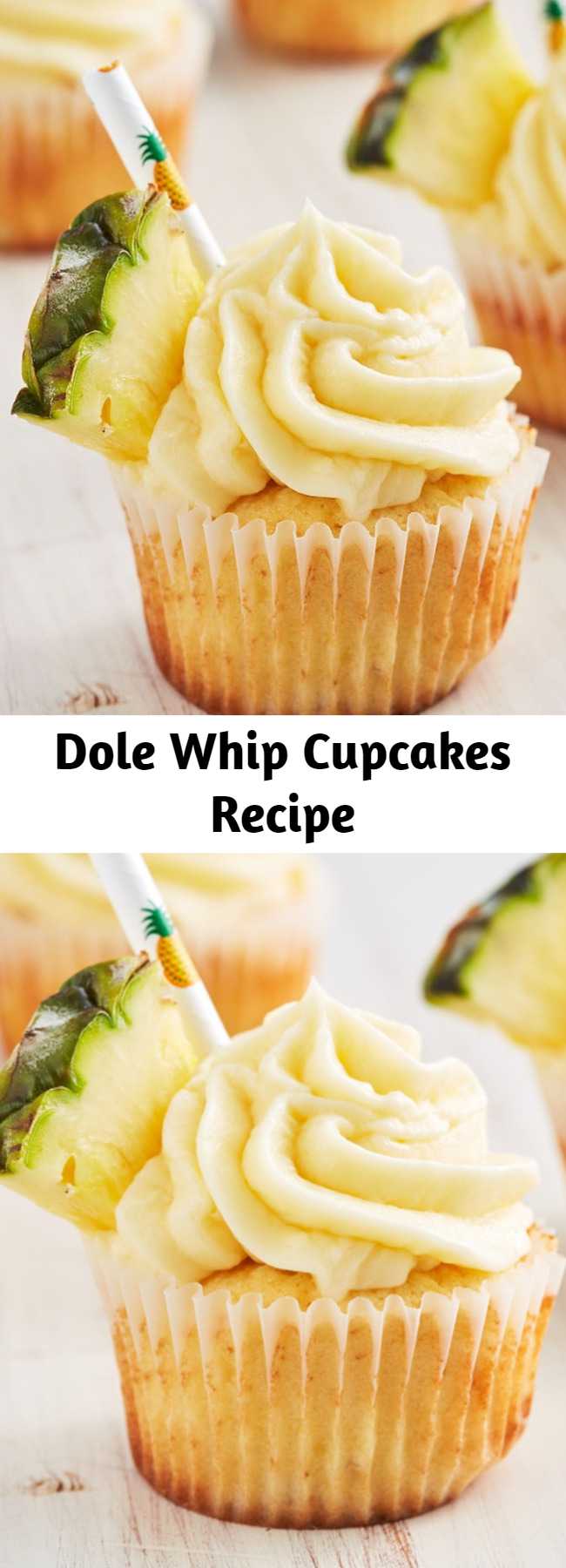 Dole Whip Cupcakes Recipe - Dole Whip has a cult following and we get it. It's the most refreshing thing after waiting in insanely long lines all day. Well now you don't have to travel to Disney for it and the cupcake version is even better.