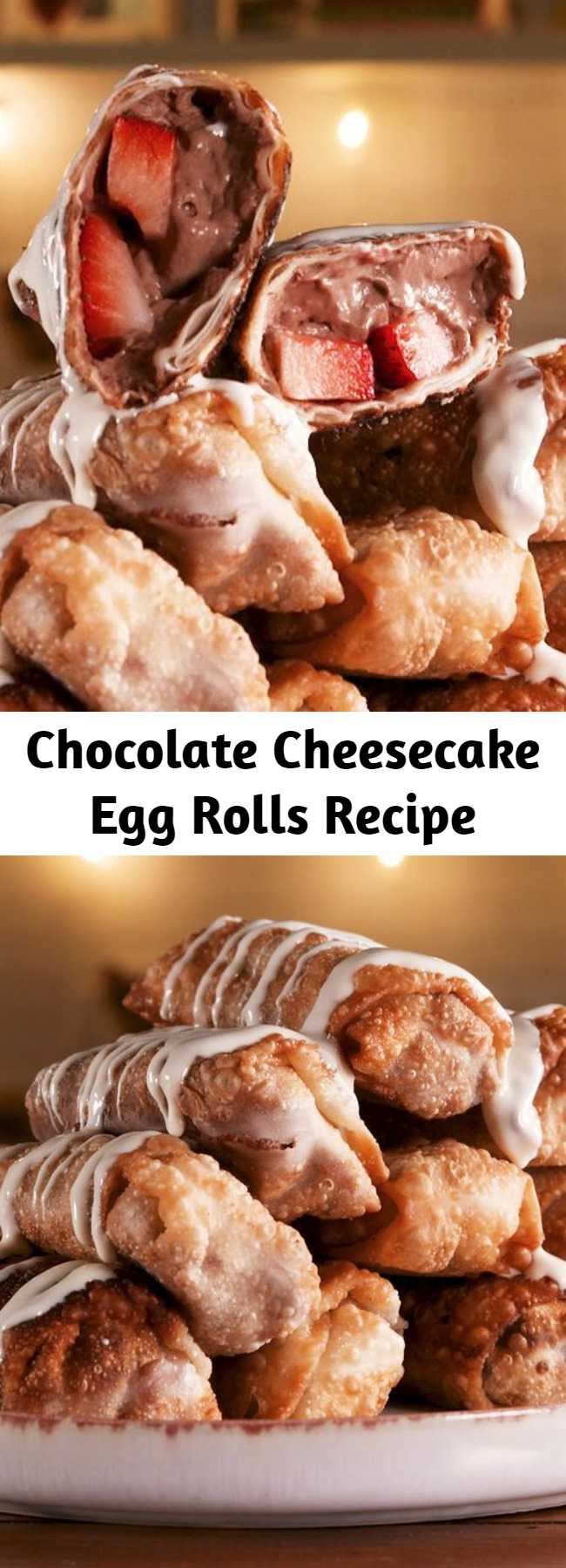 Chocolate Cheesecake Egg Rolls Recipe - Craving chocolate cheesecake but don't have 8 hours to make one? Look no further. This Chocolate Cheesecake Egg Rolls are an absolute dessert WIN.