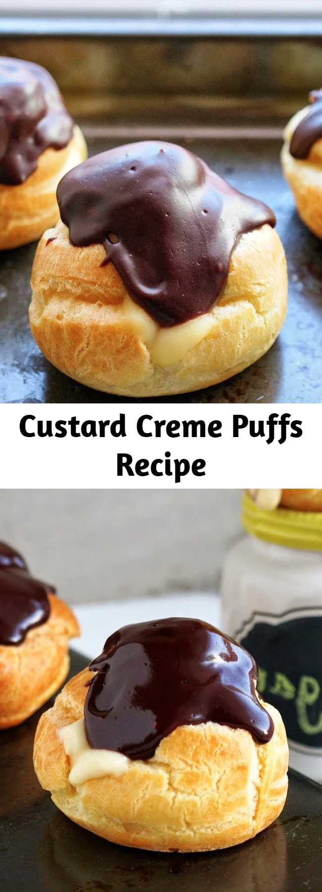 Custard Creme Puffs Recipe - Their pillowy softness and creamy centers just mellow me out. You literally cannot go wrong with custard and chocolate.