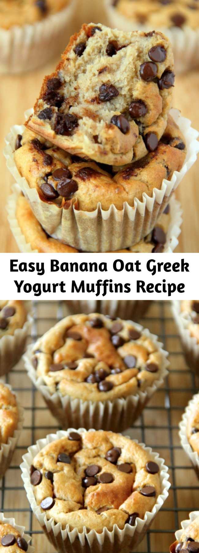 Easy Banana Oat Greek Yogurt Muffins Recipe - Made with no flour or oil, these Banana Oat Greek Yogurt Muffins make for a deliciously healthy breakfast or snack!
