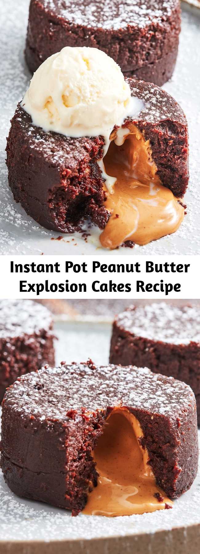 Instant Pot Peanut Butter Explosion Cakes Recipe - The Instant Pot makes the best molten cakes, hands-down. It gently cooks them to pure decadence. The cake is so rich with a perfectly creamy center that's to die for. We're obsessed with this cake, and soon you will be, too.