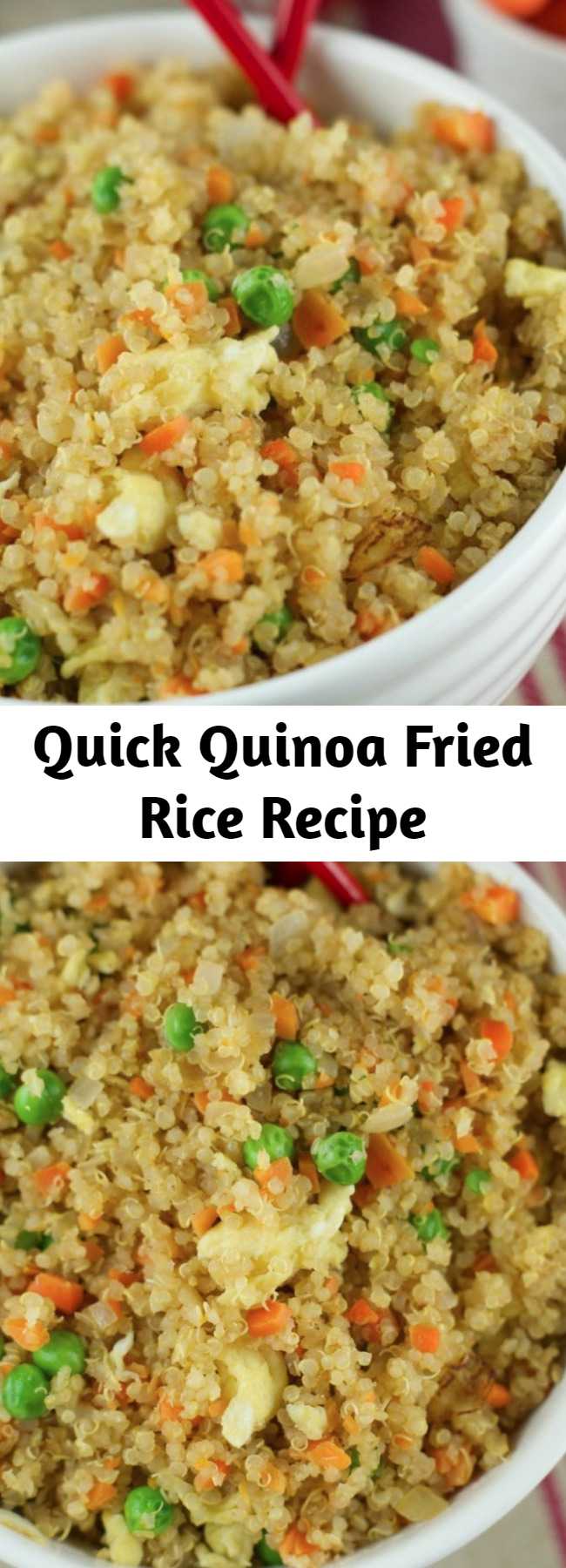 Quick Quinoa Fried Rice Recipe - This Quinoa Fried Recipe requires only 10 minutes to make and it’s so delicious. Fresh veggies and quinoa make a healthy and satisfying combination. Try it!