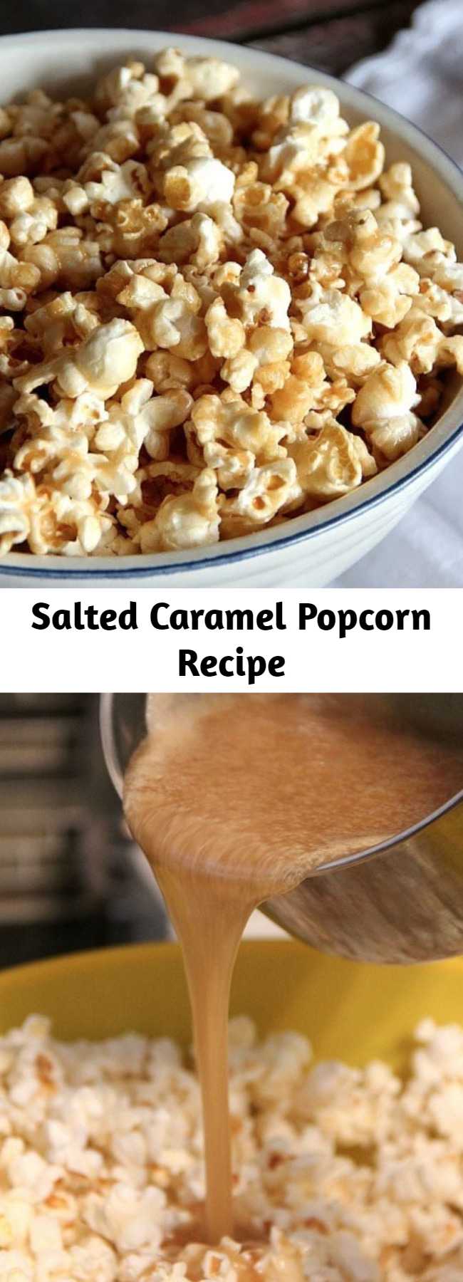 Salted Caramel Popcorn Recipe - This Easy Salted Caramel Popcorn Recipe is my favorite Caramel Corn Recipe! It’s so easy and adding that extra salt gives it the perfect salty/sweet combo!