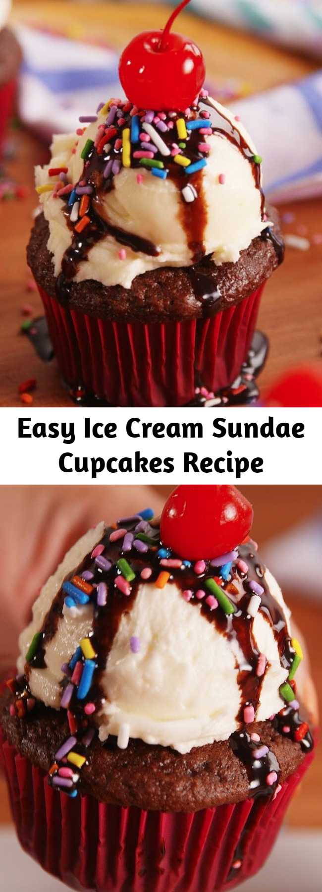 Easy Ice Cream Sundae Cupcakes Recipe - Your inner child called and specifically asked for you to make these immediately. Get ready for a sugar rush.