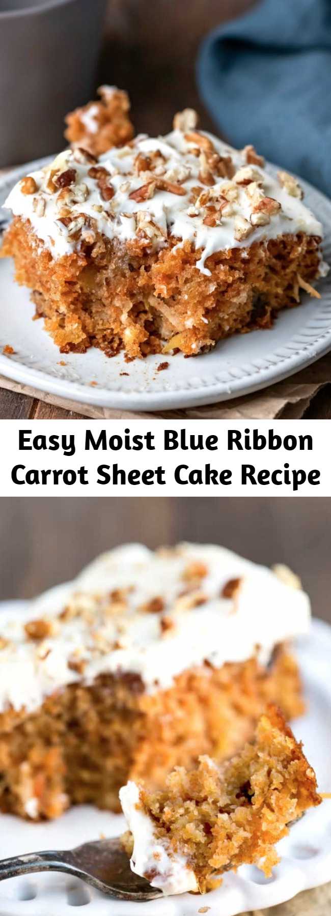 Easy Moist Blue Ribbon Carrot Sheet Cake Recipe - Moist Blue Ribbon Carrot Sheet Cake Recipe - Vegetarian · Best carrot cake recipe! Super moist, super delicious. Blue Ribbon Carrot Sheet Cake is a moist carrot sheet cake recipe that's topped with both a buttermilk glaze and rich cream cheese frosting!