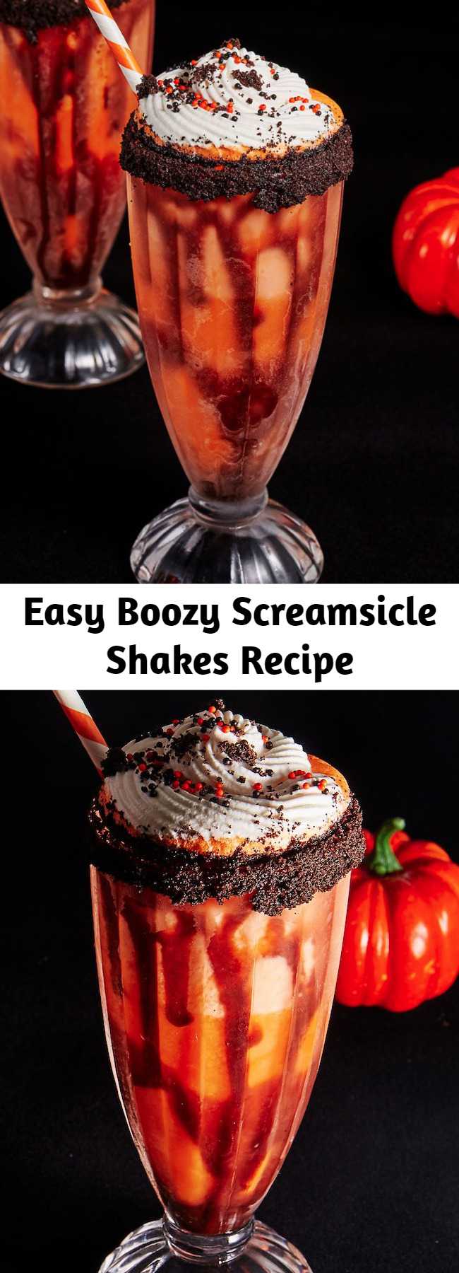 Easy Boozy Screamsicle Shakes Recipe - Getting excited for Halloween? Get the party started early with these delicious (and boozy) shakes!
