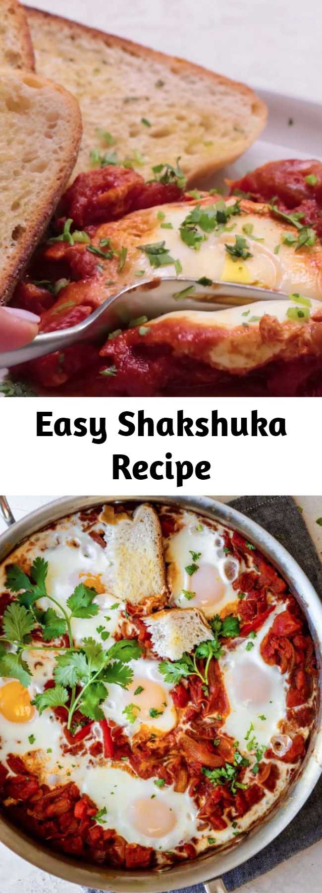Easy Shakshuka Recipe - This Shakshuka Recipe is a popular Middle Eastern breakfast that is basically poached eggs in a spicy tomato sauce - it's vegetarian, easy and healthy! #breakfast