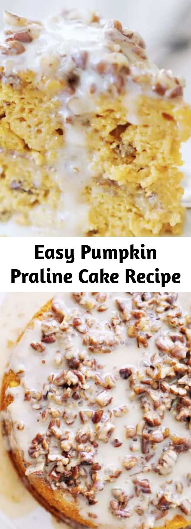 Easy Pumpkin Praline Cake Recipe - The most indulgent icing on the planet poured over a heavenly, moist, decadent and flavor packed Pumpkin Praline Cake. The EASIEST pumpkin cake recipe EVER!