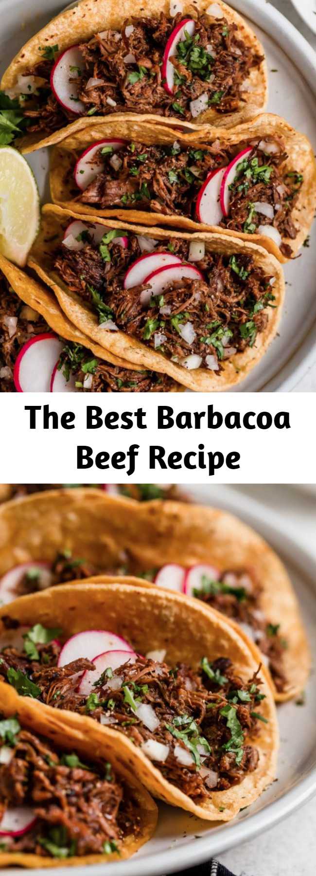 The Best Barbacoa Beef Recipe - This flavorful meat is deliciously seasoned and cooked low and slow until perfectly tender. Layer it in tortillas with all your favorite toppings for a crave-worthy dinner! #barbacoa #beef #tacos #mexicanrecipe